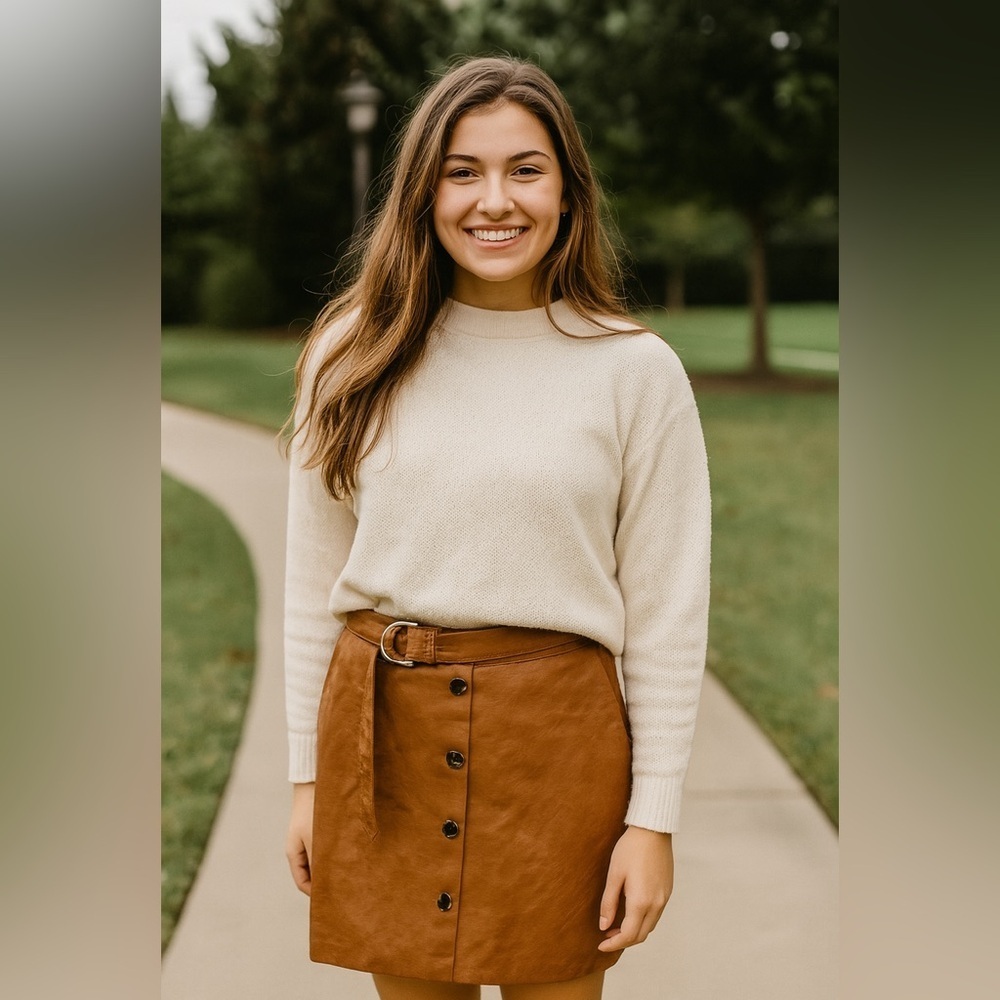 Carmel Mocha Faux Leather Belted Skort by Zara